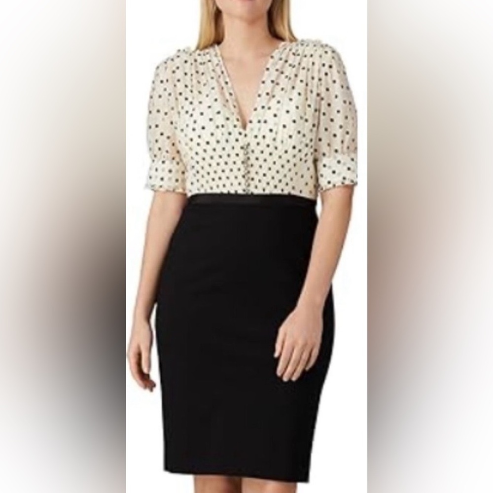 Catherine Deane Chic Polka Dot Blouse and Black Skirt Dress
